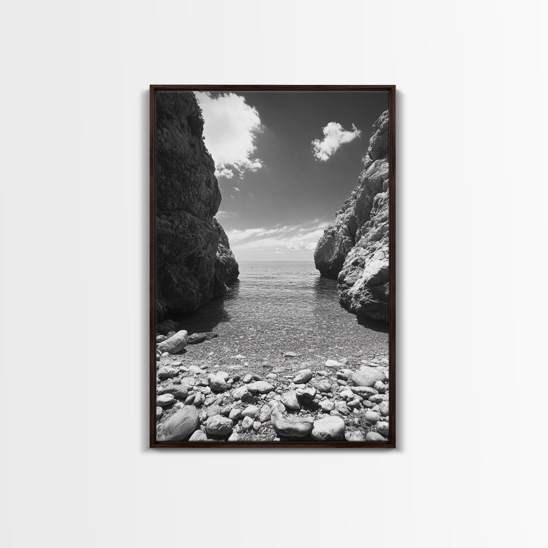 Rocky Cove, Serene Sea, Coastal Escape, Crystal Water, Canvas Print, bathroom ocean art, coastal minimalist decor, tranquil seascape gift