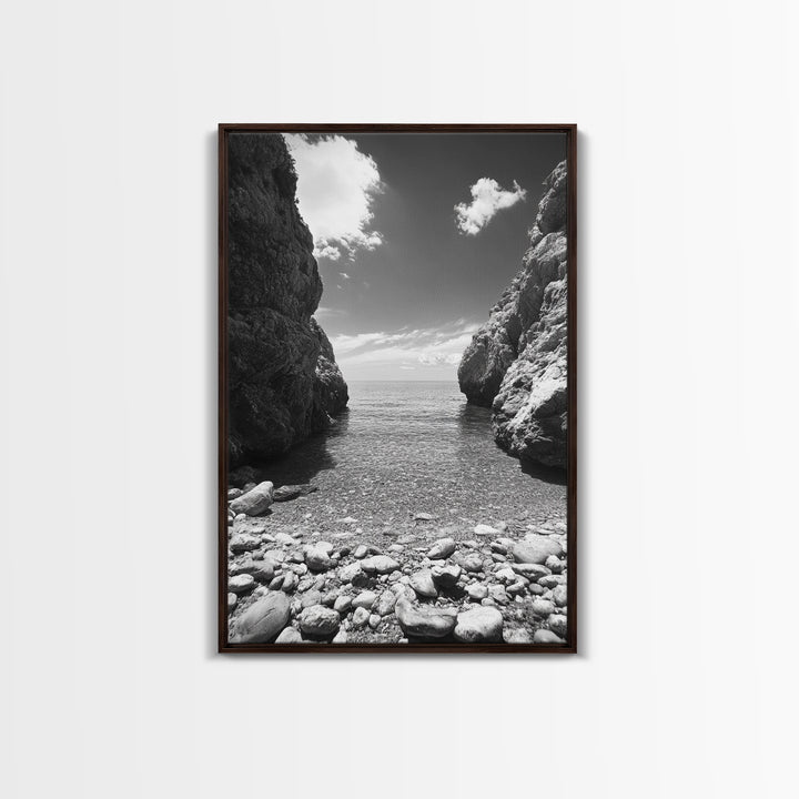 Rocky Cove, Serene Sea, Coastal Escape, Crystal Water, Canvas Print, bathroom ocean art, coastal minimalist decor, tranquil seascape gift