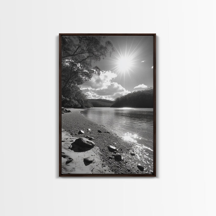 Ocean Shoreline, Serene Landscape, Coastal Photography, Canvas Print, Modern Nature Decor, Living Room Wall Art, Black and White Art