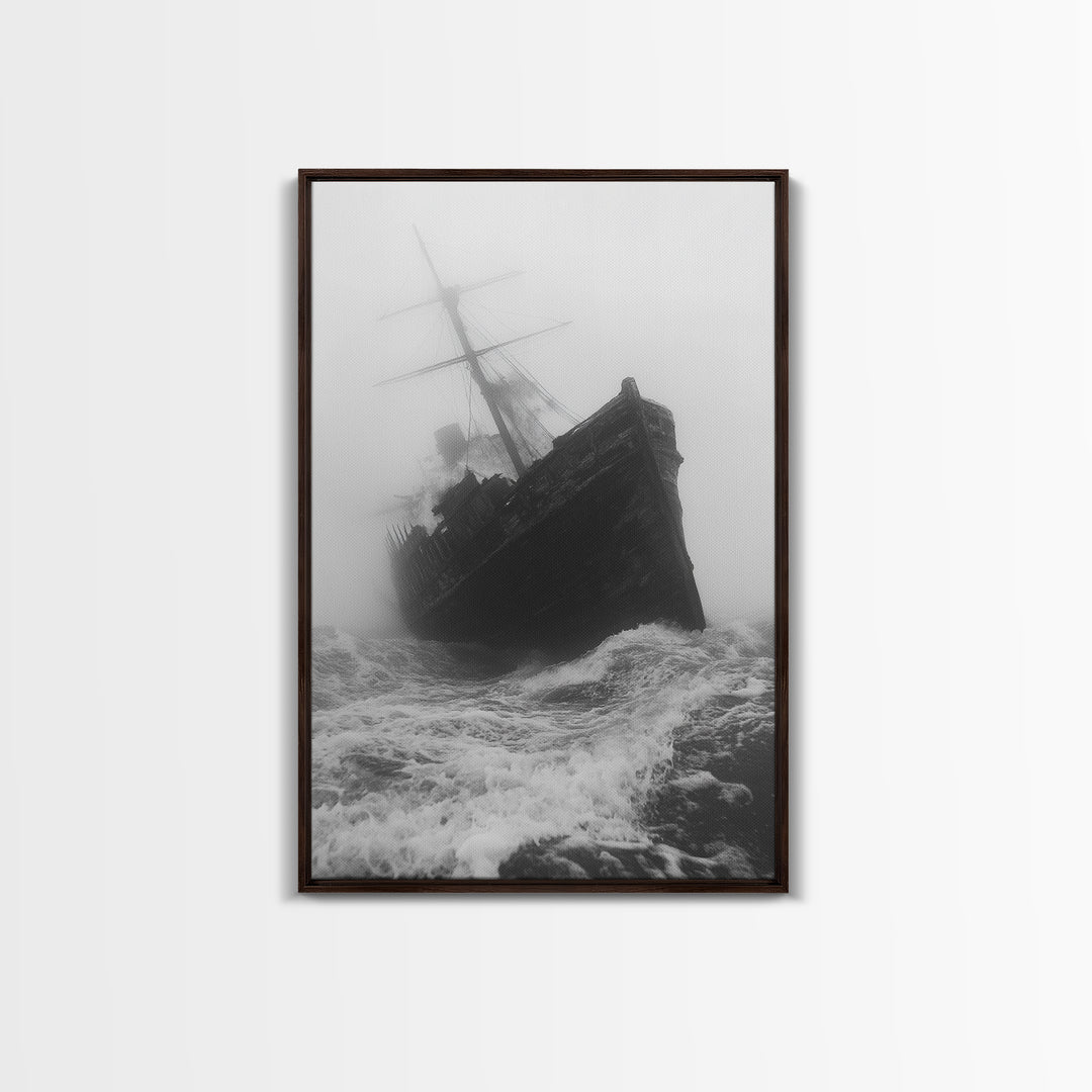 Haunted Ship, Foggy Sea, Maritime Ghost, Canvas Print, Nautical Wall Art, Pirate Ship Aesthetic, Halloween or Fall Home Decor