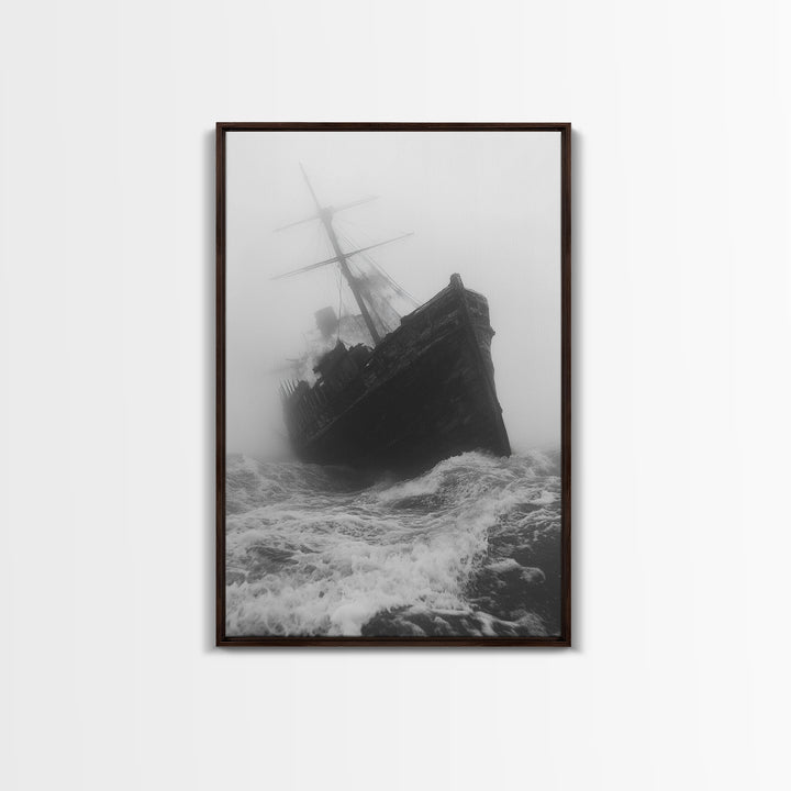 Haunted Ship, Foggy Sea, Maritime Ghost, Canvas Print, Nautical Wall Art, Pirate Ship Aesthetic, Halloween or Fall Home Decor