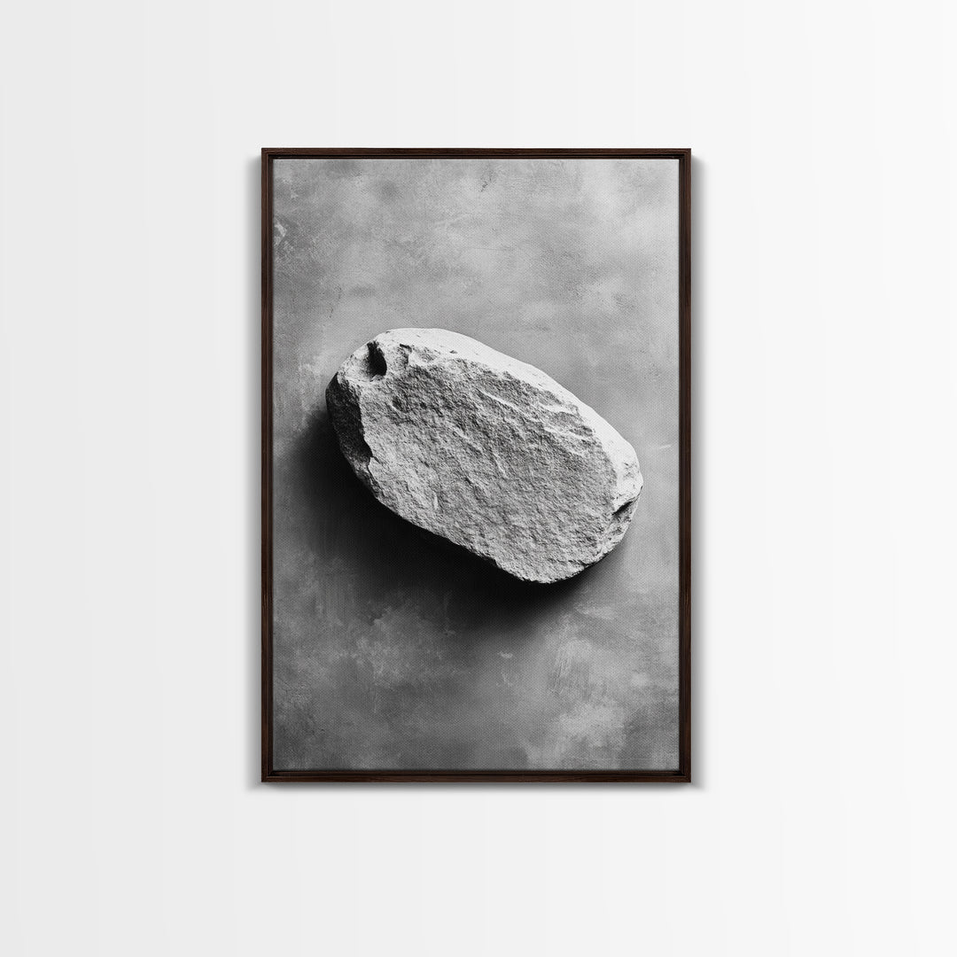 Primitive Rock, Shadow Texture, Minimal Earth Tone, Framed Canvas Print, Zen Wall Art, Office Decor, Neutral Modern Aesthetic