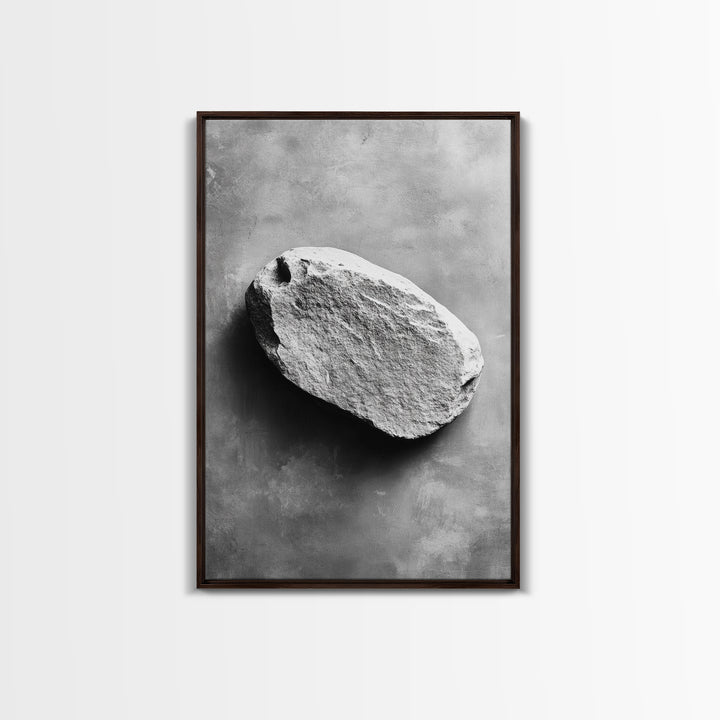 Primitive Rock, Shadow Texture, Minimal Earth Tone, Framed Canvas Print, Zen Wall Art, Office Decor, Neutral Modern Aesthetic