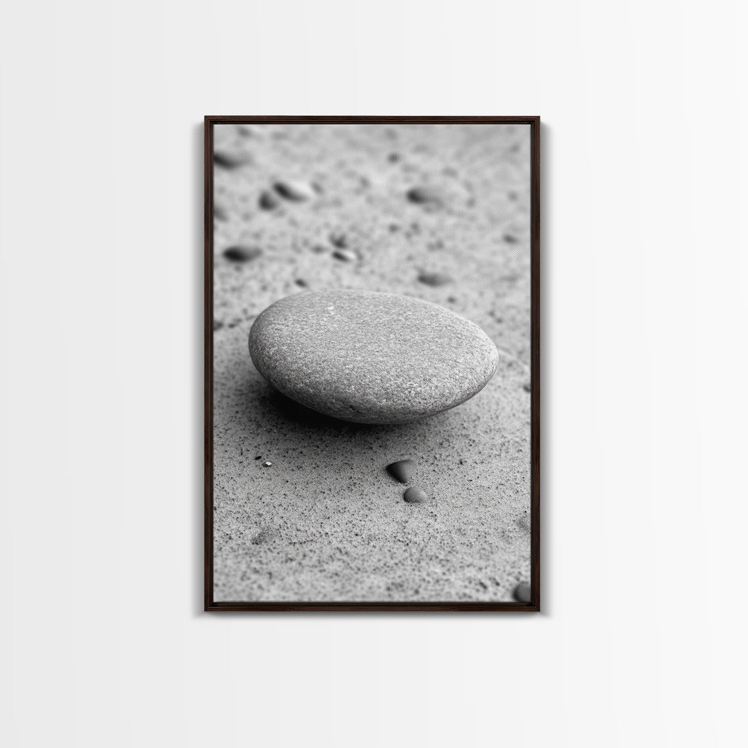 Smooth Beach Stone, Minimalist Sand Texture, Natural Balance, Canvas Print, Spa Room Wall Art, Calm Earthy Interior Style