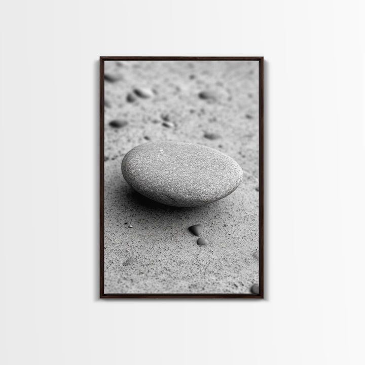 Smooth Beach Stone, Minimalist Sand Texture, Natural Balance, Canvas Print, Spa Room Wall Art, Calm Earthy Interior Style