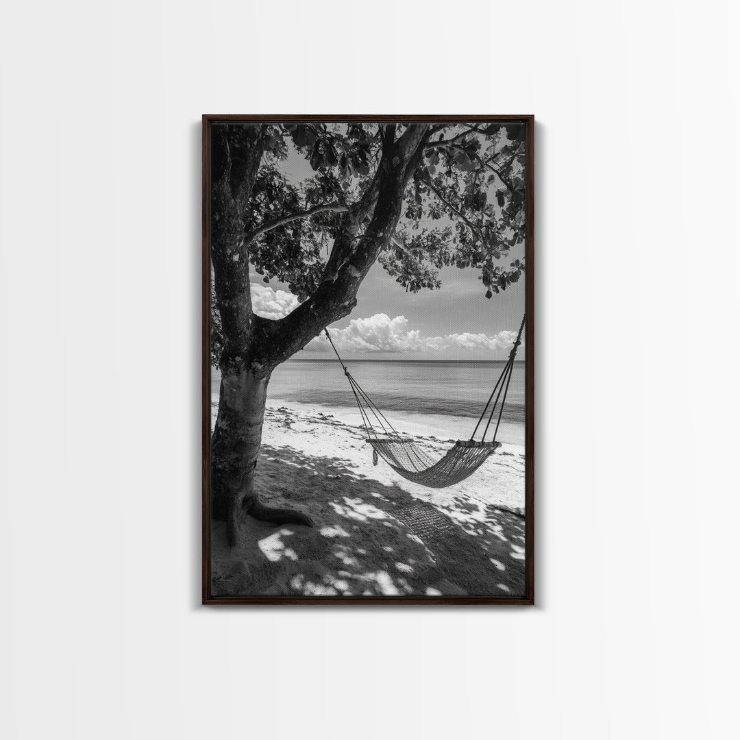 Hammock Relaxation, Beach Shade, Seaside Breeze, Canvas Print, Boho Bedroom Wall Art, Coastal Calm Tropical Home Decor