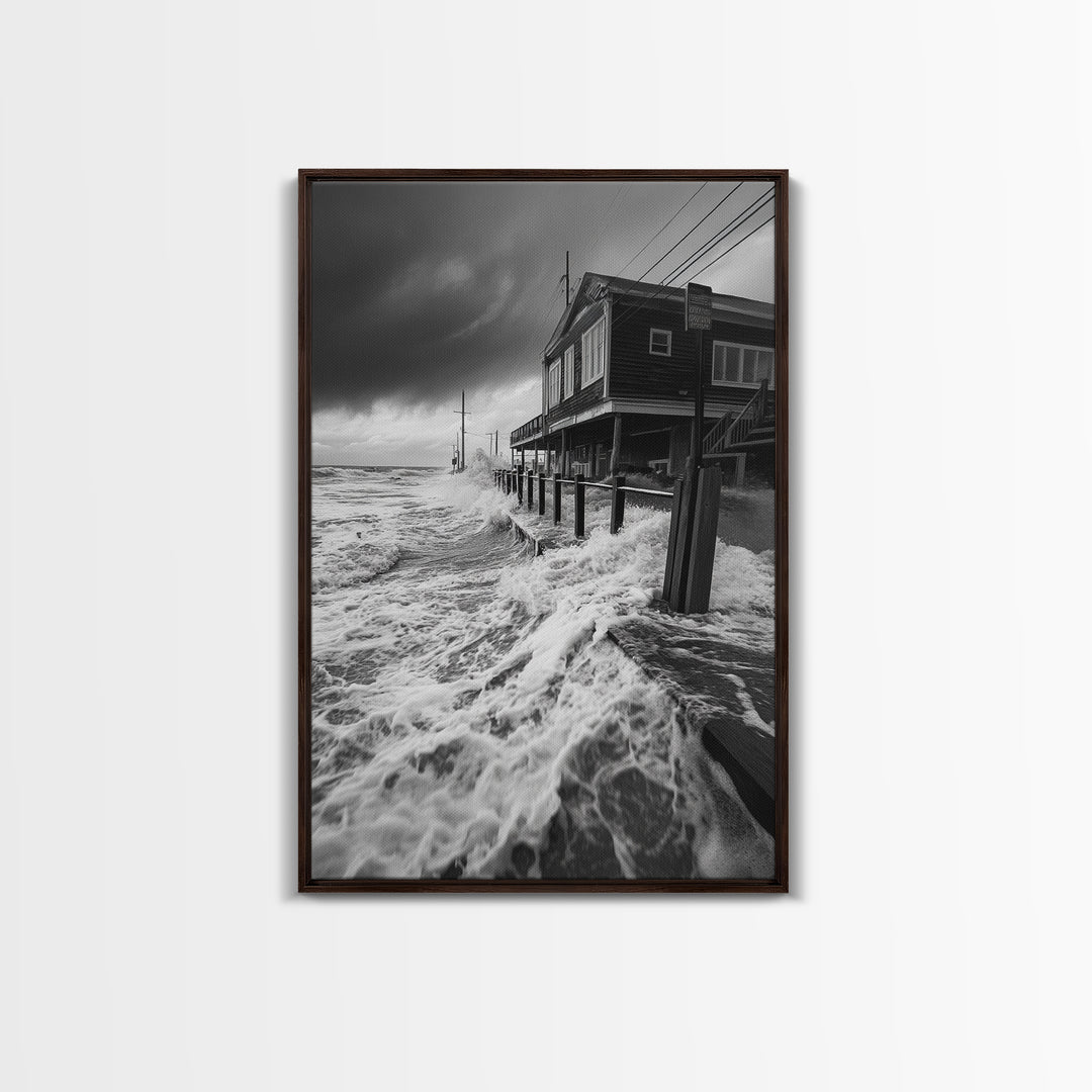 Stormy Coastline, Ocean Waves, Seaside House, Canvas Print, Coastal Wall Art, Beach House Decor, Nautical Photography, Moody Art