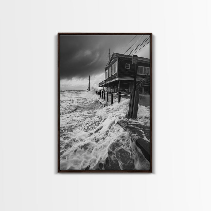 Stormy Coastline, Ocean Waves, Seaside House, Canvas Print, Coastal Wall Art, Beach House Decor, Nautical Photography, Moody Art