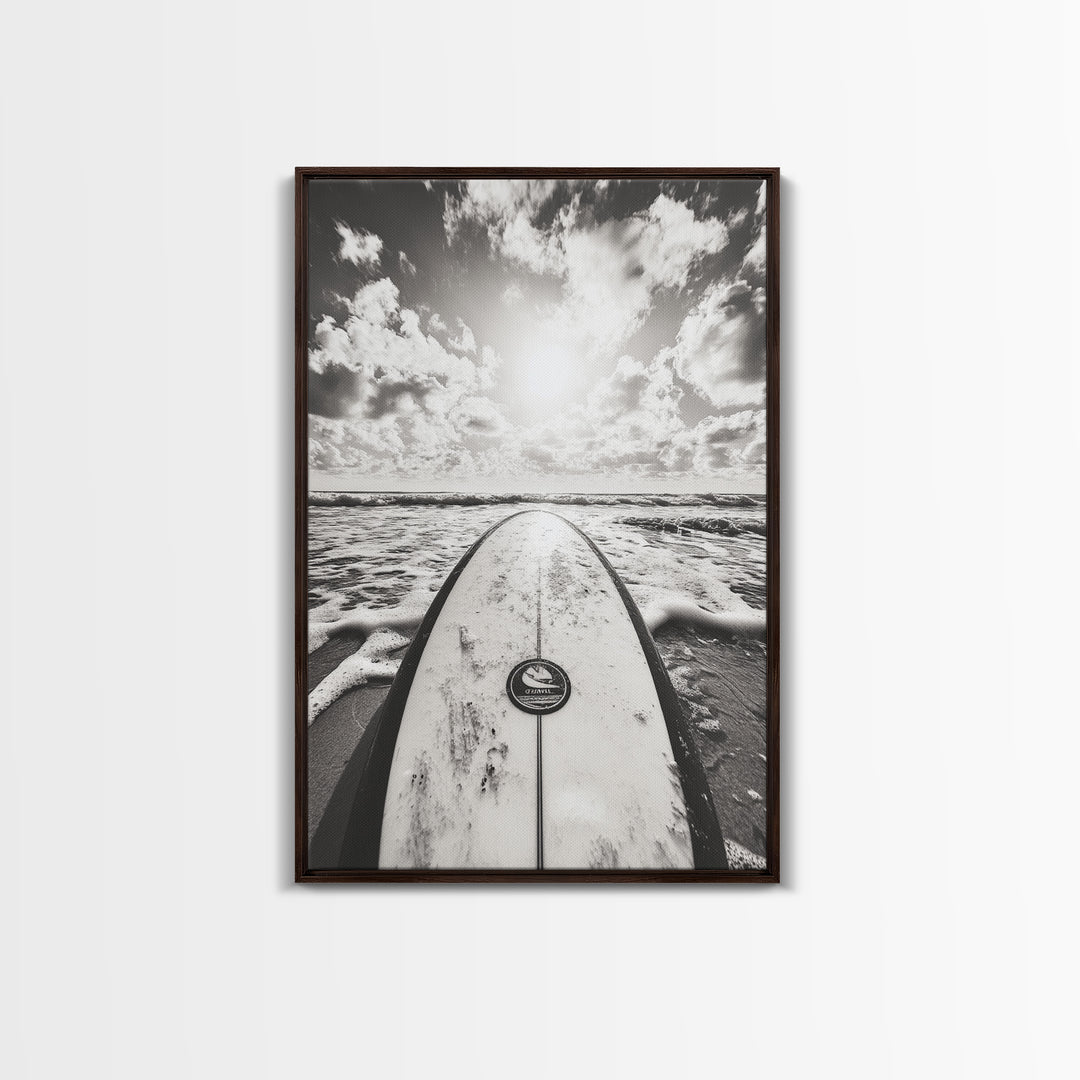 Surfboard Horizon, Ocean Waves, Beach Photography, Summer Vibes, Canvas Print, Teen Room Wall Art, Coastal Decor, Modern Surf Art