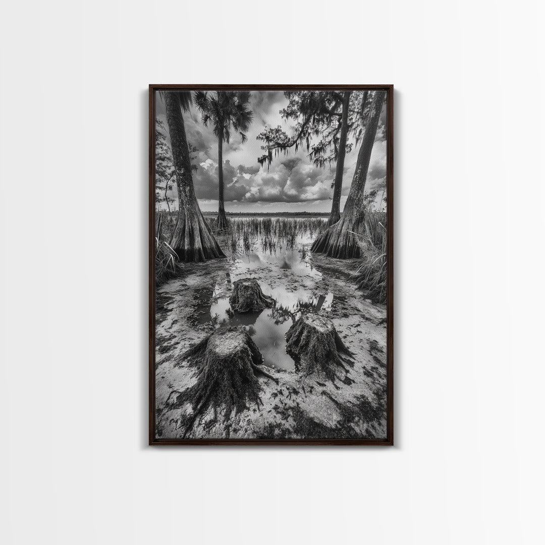 Swamp Scene, Cypress Trees, Reflection Water, Southern Nature, Canvas Print, Cabin Wall Art, Moody Landscape, Autumn Rustic Decor