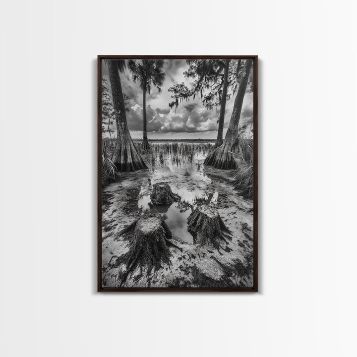 Swamp Scene, Cypress Trees, Reflection Water, Southern Nature, Canvas Print, Cabin Wall Art, Moody Landscape, Autumn Rustic Decor