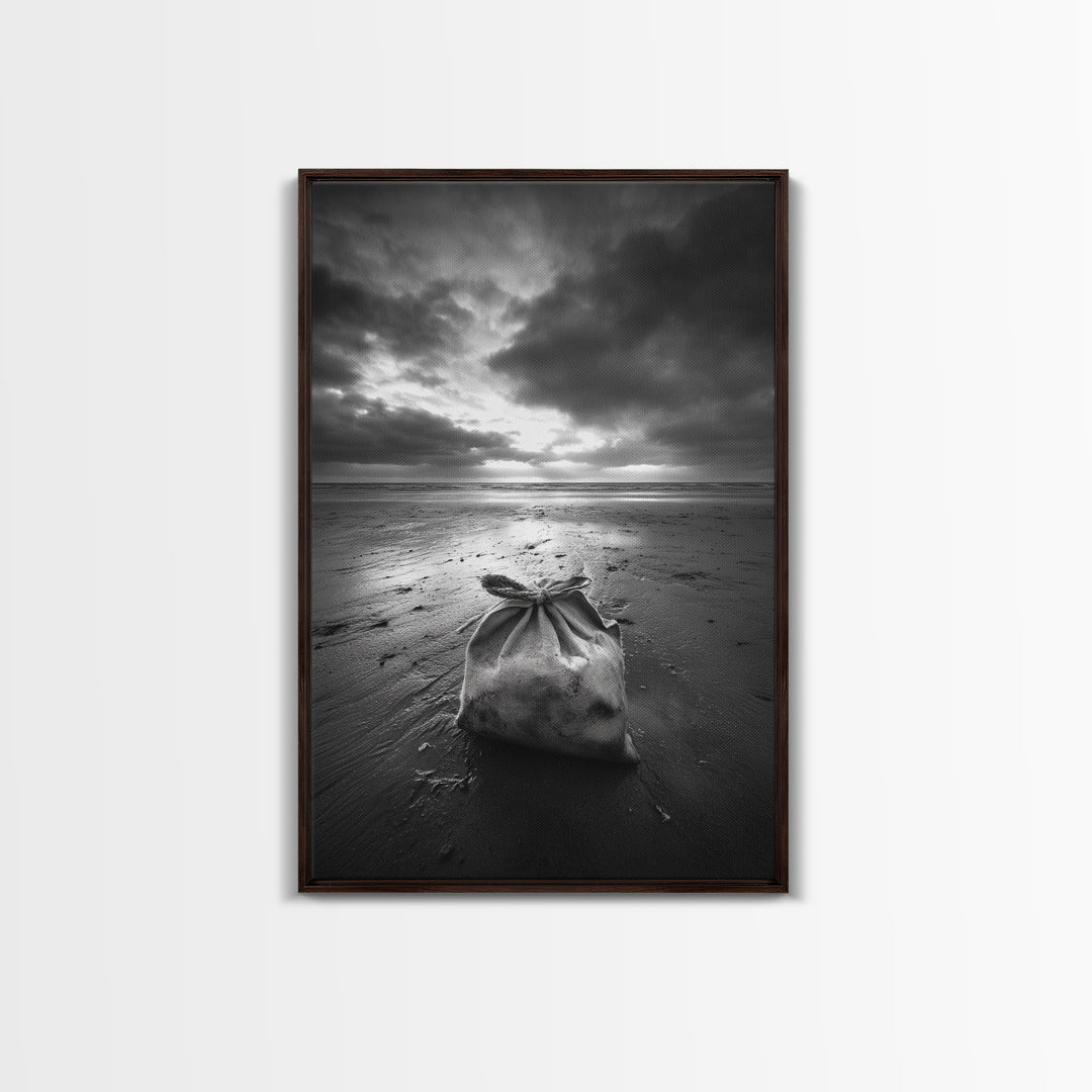 Coastal Mood, Seaside Stillness, Monochrome Art, Canvas Print, Beach Bedroom Wall Art, Moody Ocean Decor, Minimalist Nature