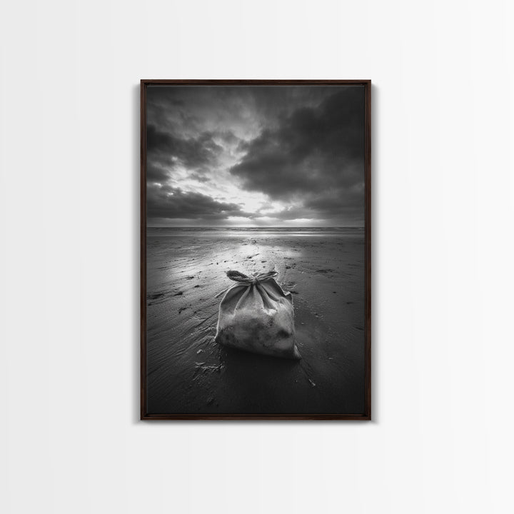 Coastal Mood, Seaside Stillness, Monochrome Art, Canvas Print, Beach Bedroom Wall Art, Moody Ocean Decor, Minimalist Nature