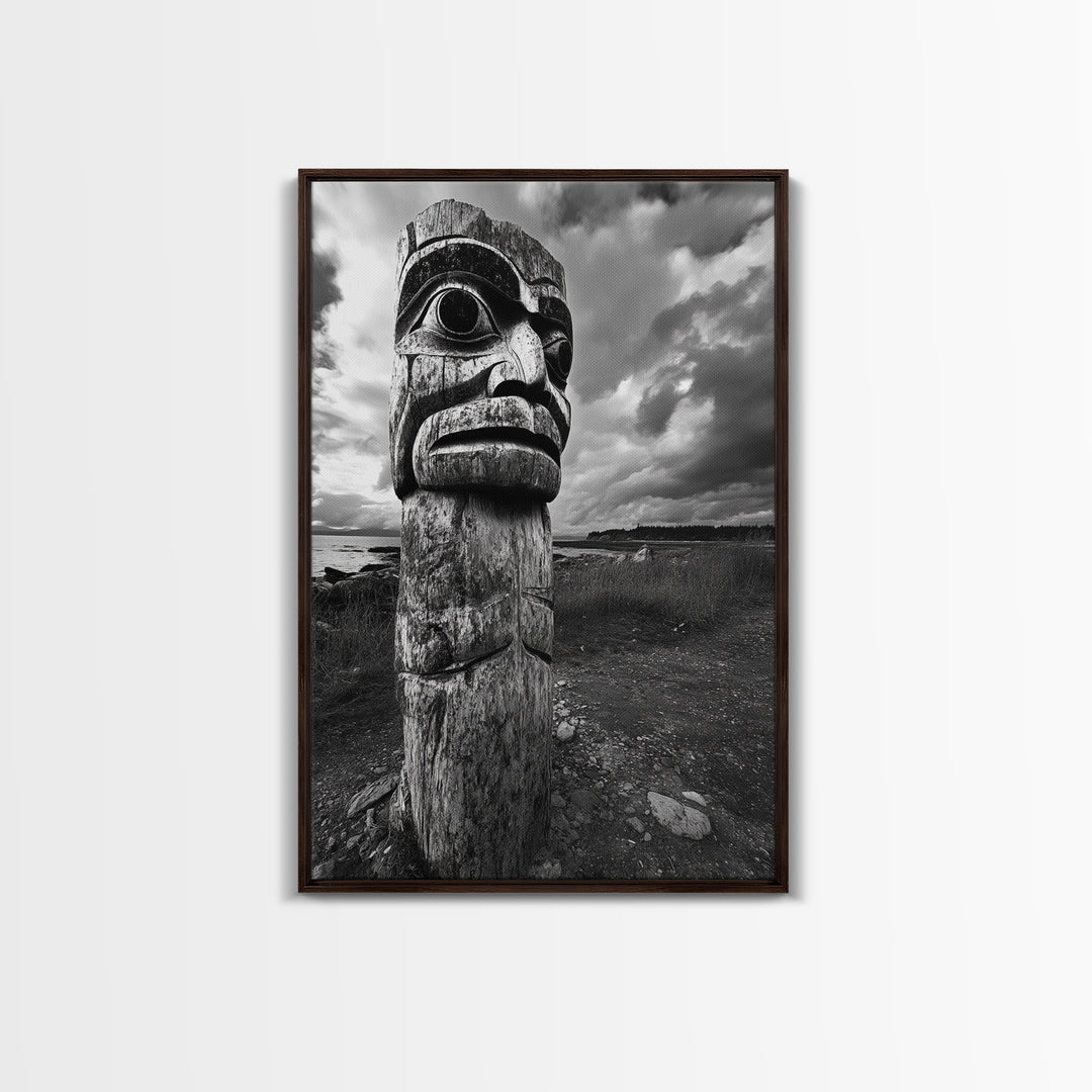 Tribal Totem, Ancient Spirit, Cultural Power, Canvas Print, Rustic Wall Art, Boho Living Room Decor, Ethnic History Accent