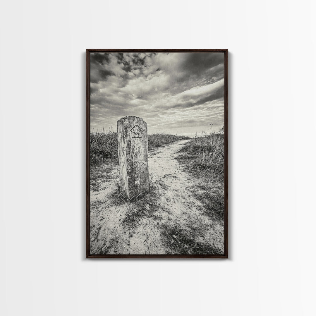 Hiking Marker, Trail Symbol, Windswept Grass, Framed Canvas Print, Outdoor Adventure Wall Art, Nature Lover Gift, Cabin Decor