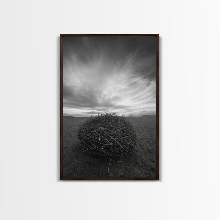 Twilight Field Nest, Tumbleweed Art, Desert Calm, Grassy Plains, Framed Canvas Print, Entryway Wall Art, Boho Nature Landscape