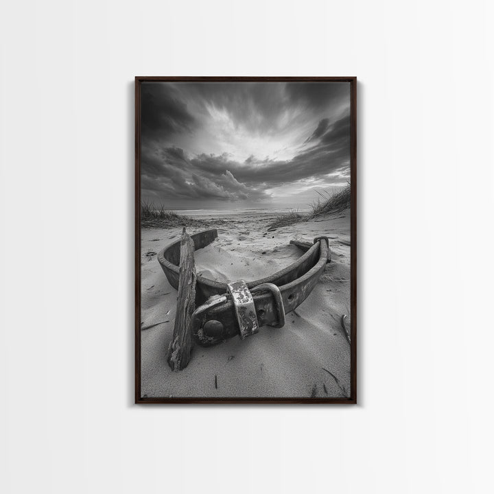 Coastal Relic, Rustic Sand Dunes, Weathered Wood, Canvas Print, Beach House Wall Art, Moody Ocean Decor, Fall Home Styling