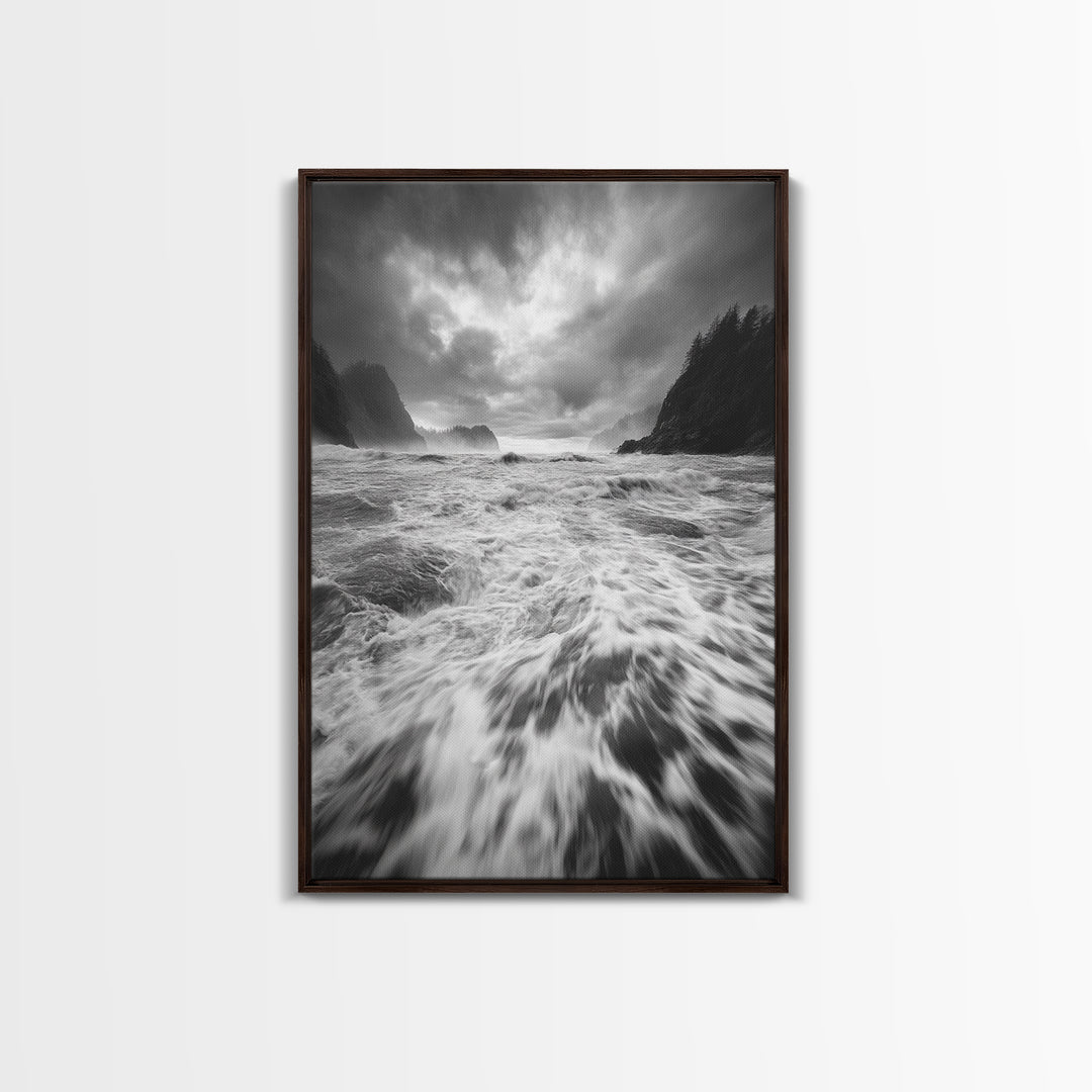 Wild Ocean Waves, Moody Coastline, Stormy Seascape, Nature Photography, Canvas Print, Coastal Wall Art, Bathroom Art, Modern Nature Decor