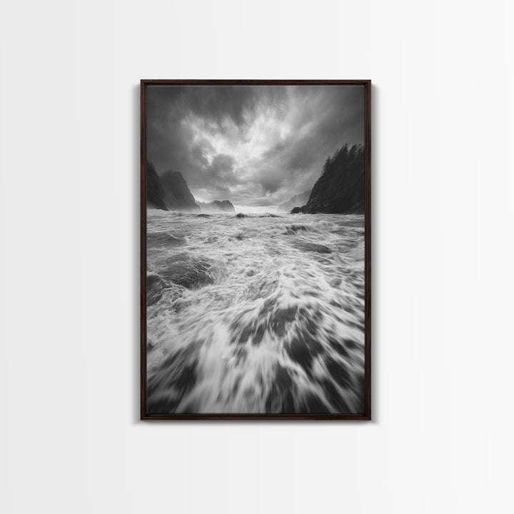 Wild Ocean Waves, Moody Coastline, Stormy Seascape, Nature Photography, Canvas Print, Coastal Wall Art, Bathroom Art, Modern Nature Decor