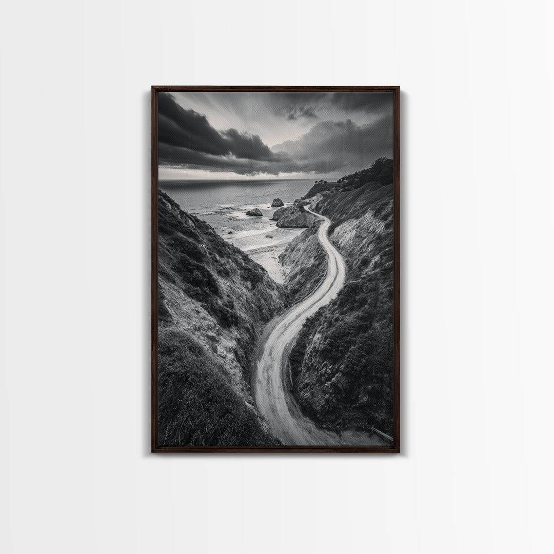 Coastal Road View, Cliffside Journey, Seaside Drive, Moody Landscape, Canvas Print, Living Room Art, Adventure Wall Art, Wanderlust Decor