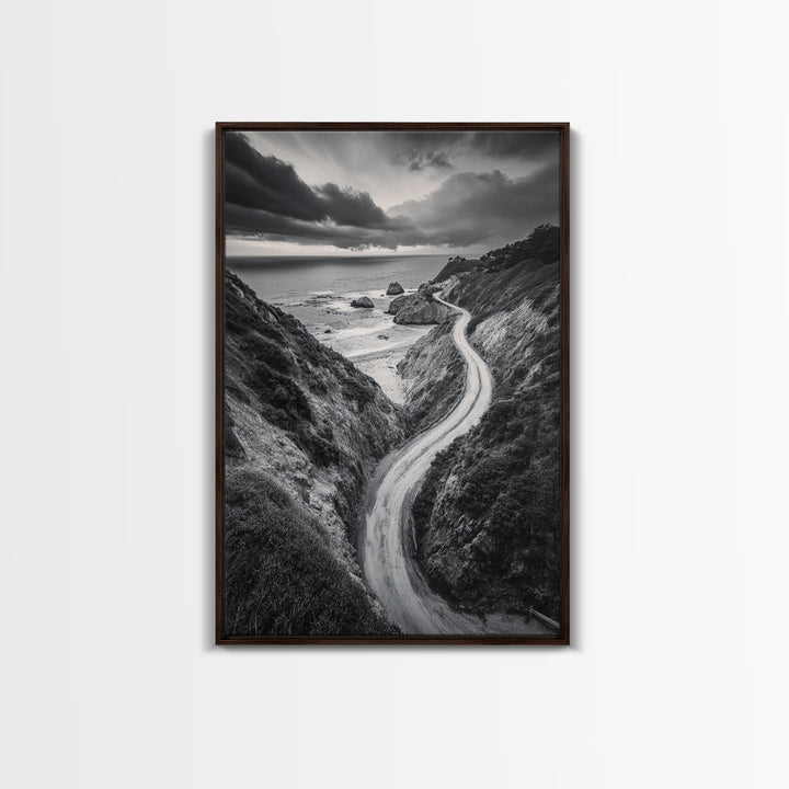Coastal Road View, Cliffside Journey, Seaside Drive, Moody Landscape, Canvas Print, Living Room Art, Adventure Wall Art, Wanderlust Decor