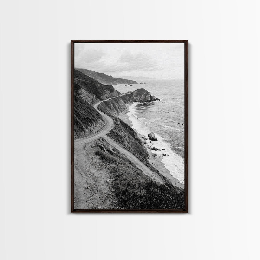 Winding Beach Road, Coastal Drive, Ocean Cliffs, Travel Landscape, Canvas Print, Office Wall Art, Fall Adventure Style, Neutral Coastal Decor