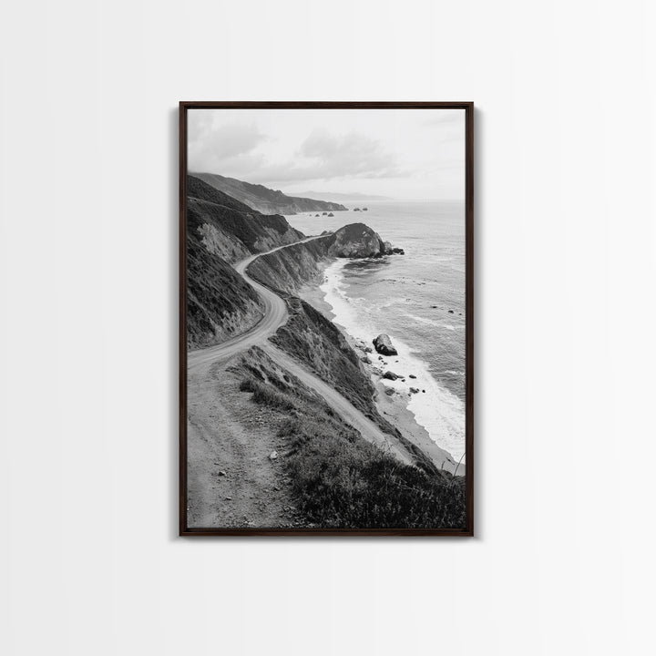 Winding Beach Road, Coastal Drive, Ocean Cliffs, Travel Landscape, Canvas Print, Office Wall Art, Fall Adventure Style, Neutral Coastal Decor