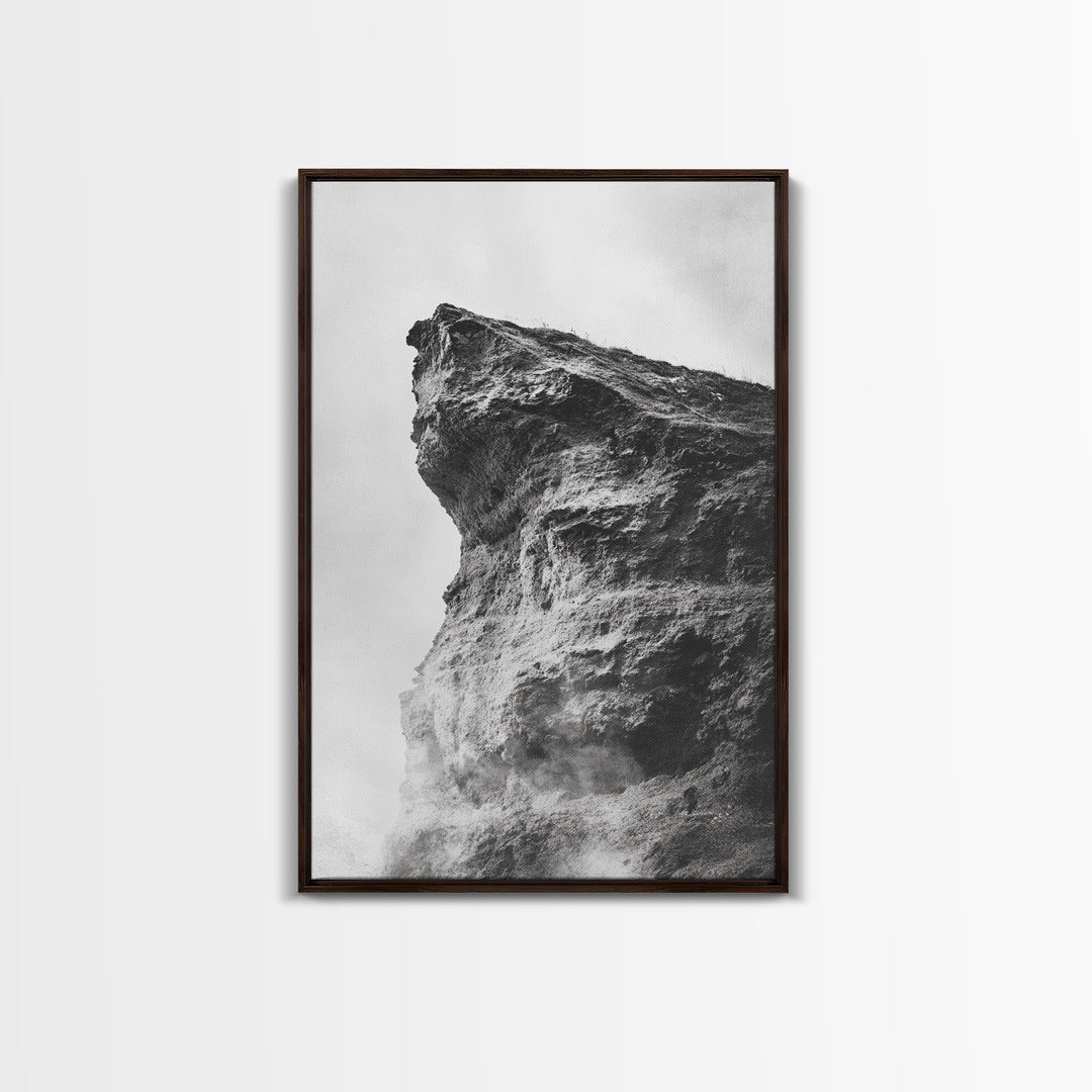 Stone Cliff Form, Abstract Rock Shape, Moody Earth Scene, Nature Texture, Framed Canvas Print, Office Wall Art, Minimalist Mountain Decor
