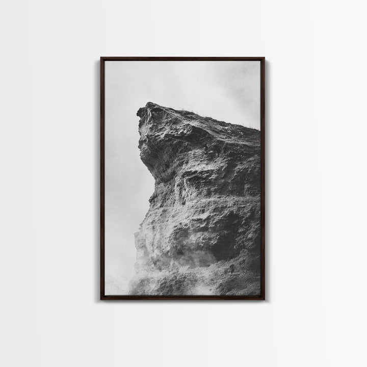 Stone Cliff Form, Abstract Rock Shape, Moody Earth Scene, Nature Texture, Framed Canvas Print, Office Wall Art, Minimalist Mountain Decor