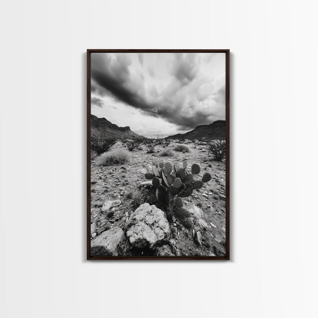 Desert Storm, Cactus Scene, Black White Art, Canvas Print, Southwest Wall Art, Earthy Tones Decor, Boho Style, Entryway Wall Accent