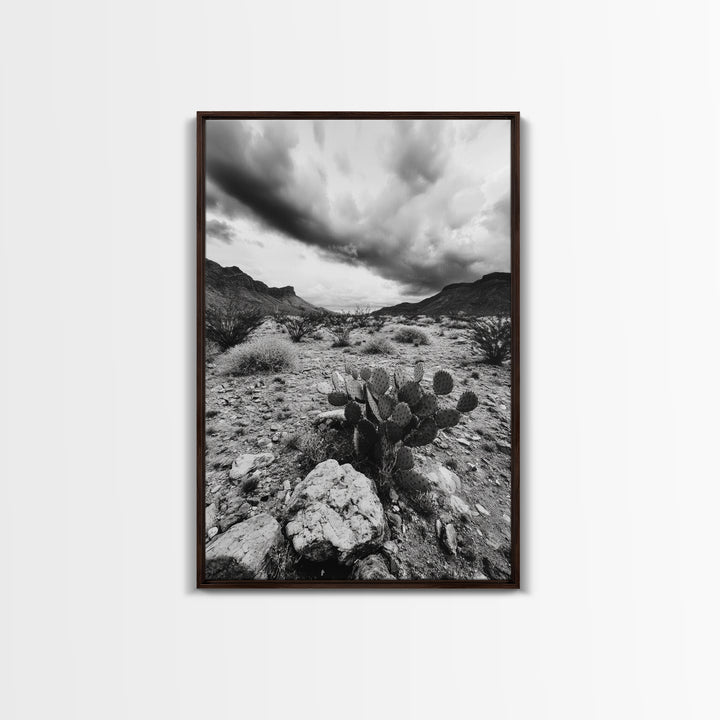 Desert Storm, Cactus Scene, Black White Art, Canvas Print, Southwest Wall Art, Earthy Tones Decor, Boho Style, Entryway Wall Accent