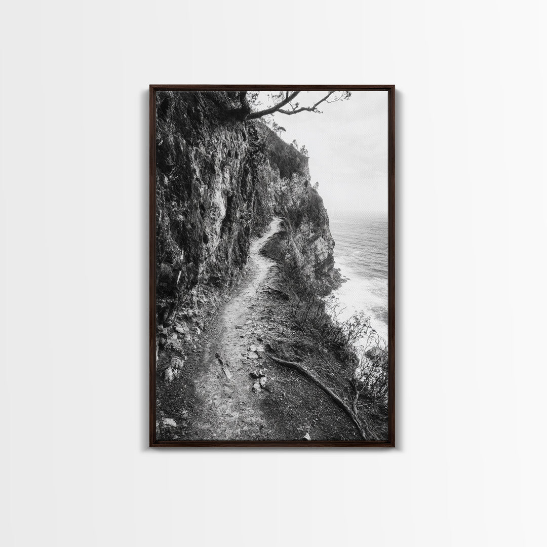 Cliffside Trail, Seaside Path, Coastal Adventure, Outdoor Photography, Framed Canvas Print, Cabin Nature Lover Wall Art, Bedroom Wall Art