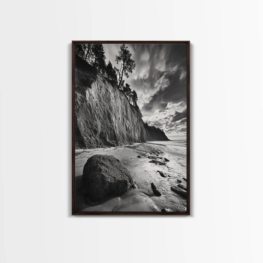 Cliffside Trees, Coastal Horizon, Rugged Seashore, Pacific Northwest Print, Framed Canvas Print, Fall Nature Wall Art, Den Decor