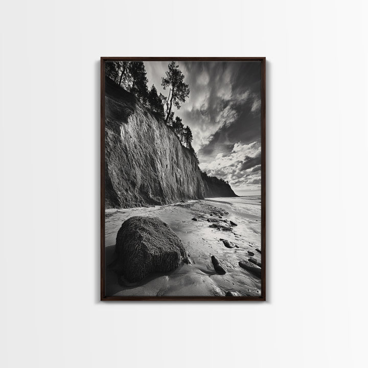 Cliffside Trees, Coastal Horizon, Rugged Seashore, Pacific Northwest Print, Framed Canvas Print, Fall Nature Wall Art, Den Decor