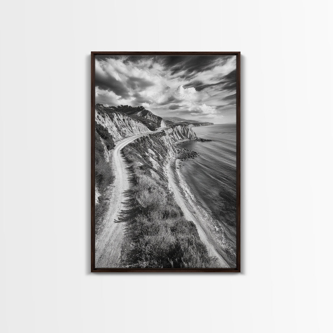 Coastal Mountain Trail, Ocean View, Travel Photography, Framed Canvas Print, Scenic Landscape Art, Office or Hallway Wall Art