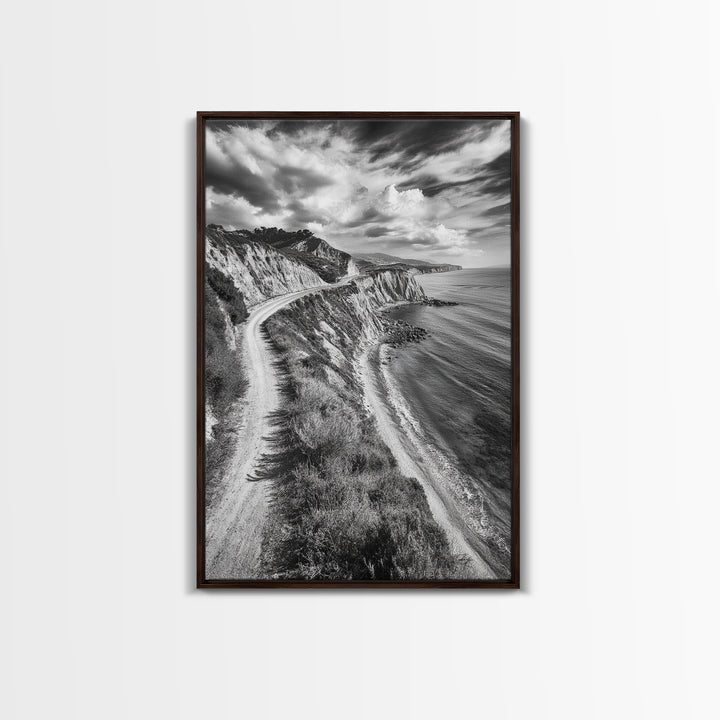 Coastal Mountain Trail, Ocean View, Travel Photography, Framed Canvas Print, Scenic Landscape Art, Office or Hallway Wall Art