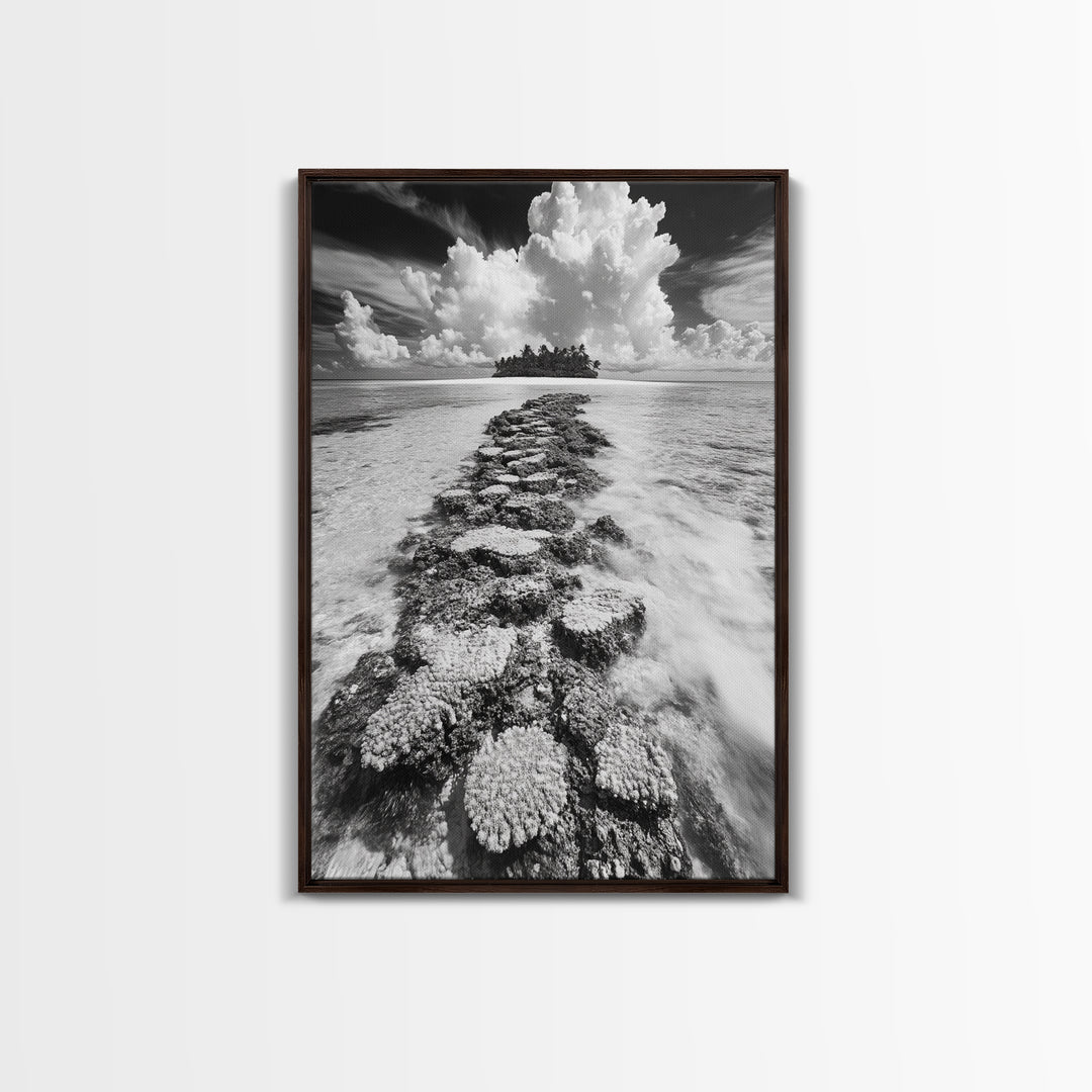 Island Cloud Escape, Ocean Path Scene, Tropical Seascape, Canvas Print, Coastal Beach House Art, Summer Island Vibes Wall Art