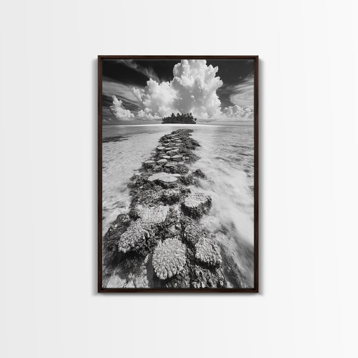 Island Cloud Escape, Ocean Path Scene, Tropical Seascape, Canvas Print, Coastal Beach House Art, Summer Island Vibes Wall Art