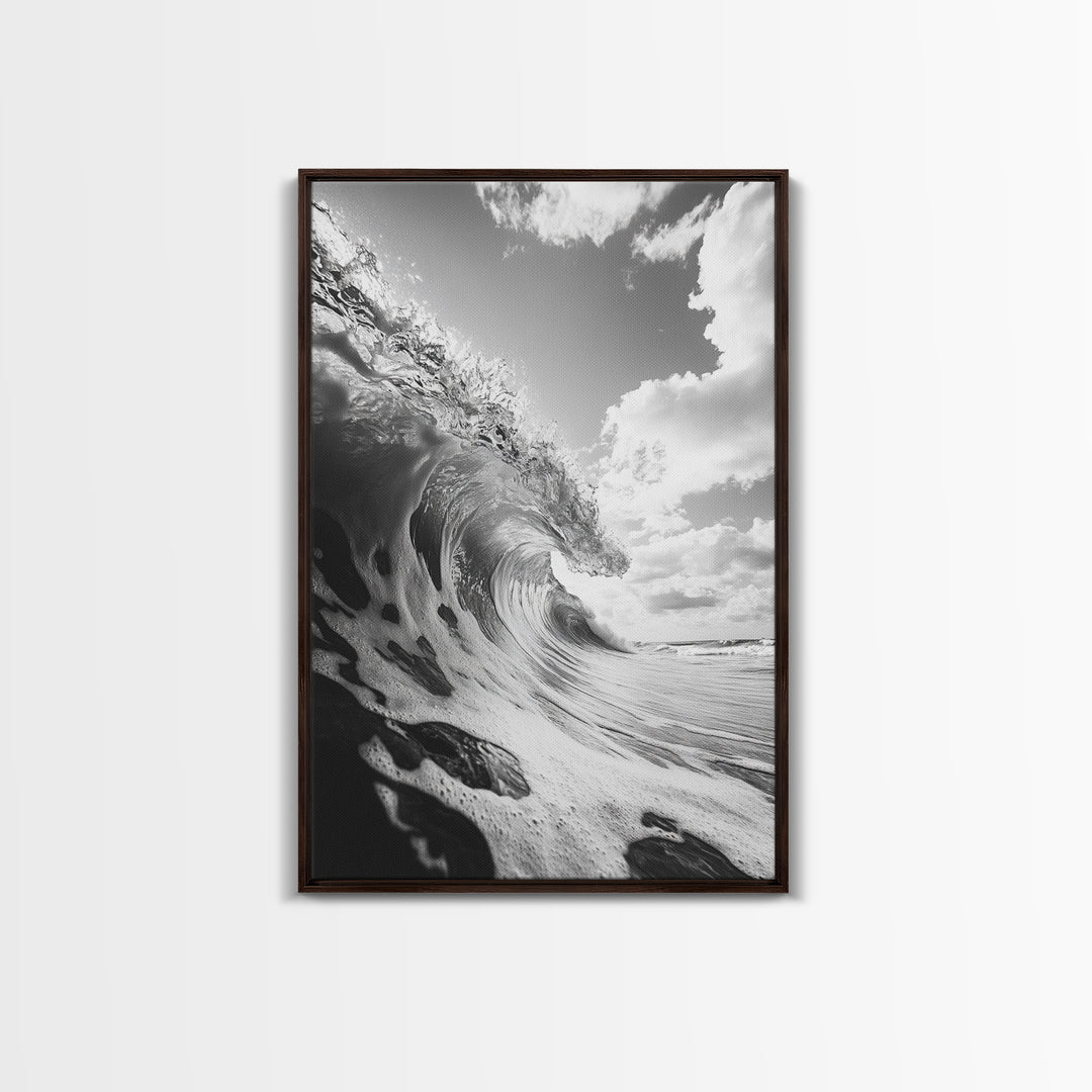 Crashing Ocean Wave, Surf Motion Art, Coastal Energy Print, Seascape Minimalism, Framed Canvas Print, Bathroom Wall Decor, Modern Beach Art