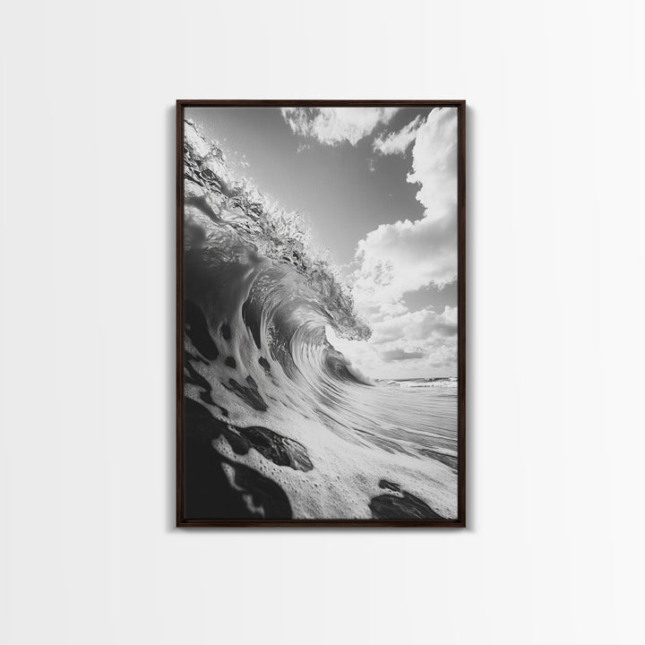 Crashing Ocean Wave, Surf Motion Art, Coastal Energy Print, Seascape Minimalism, Framed Canvas Print, Bathroom Wall Decor, Modern Beach Art