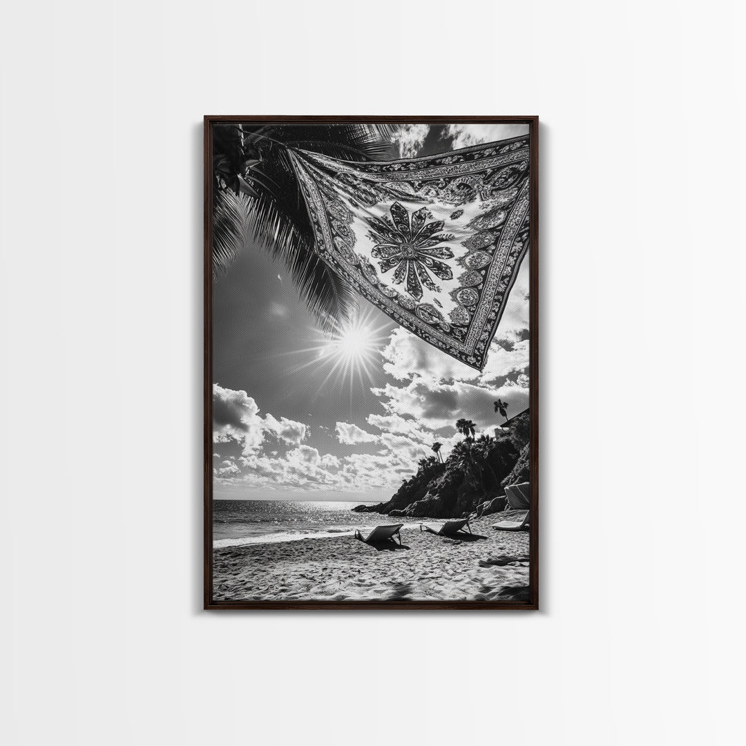 Sunlit Beach, Boho Tapestry, Relaxed Seaside, Canvas Print, Tropical Wall Art, Vacation Home Decor, Modern Boho Vibes, Beach House Wall Decor