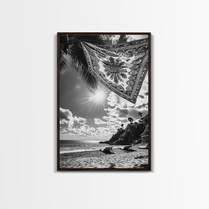 Sunlit Beach, Boho Tapestry, Relaxed Seaside, Canvas Print, Tropical Wall Art, Vacation Home Decor, Modern Boho Vibes, Beach House Wall Decor
