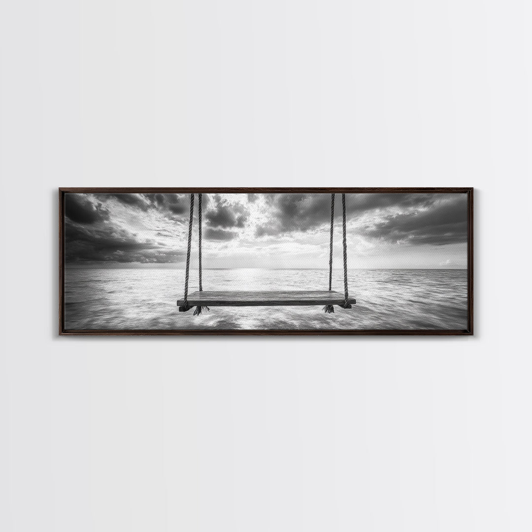 Ocean Swing View, Serene Seascape Art, Minimalist Beach Wall Decor, Framed Canvas Print, Bedroom Art, Calm Coastal Photography
