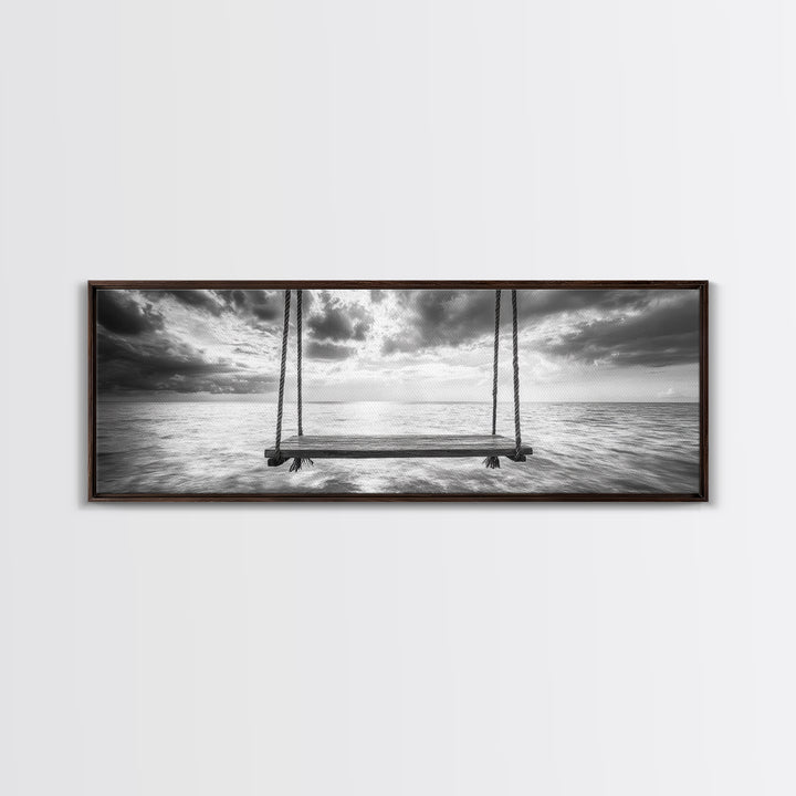 Ocean Swing View, Serene Seascape Art, Minimalist Beach Wall Decor, Framed Canvas Print, Bedroom Art, Calm Coastal Photography