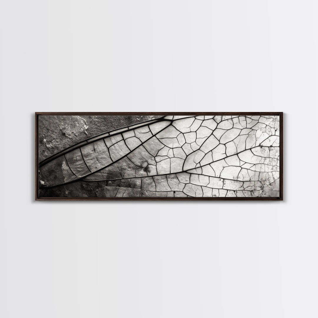 Macro Insect Wing, Abstract Nature Texture, Modern Neutral Wall Decor, Framed Canvas Print, Office Art, Monochrome Macro Photography