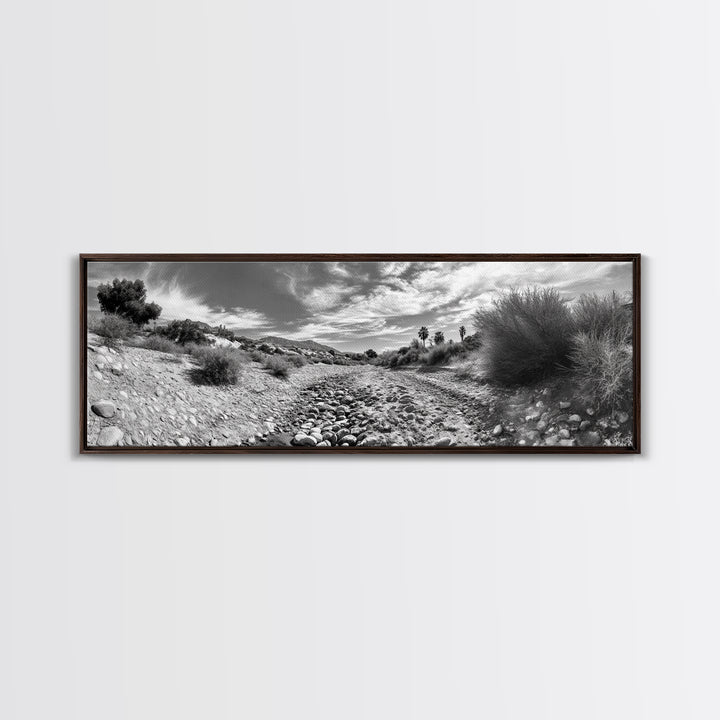 Desert Streambed Path, Dry River Landscape, Southwest Nature Print, Framed Canvas Print, Earthy Living Room Art, Modern Western Decor
