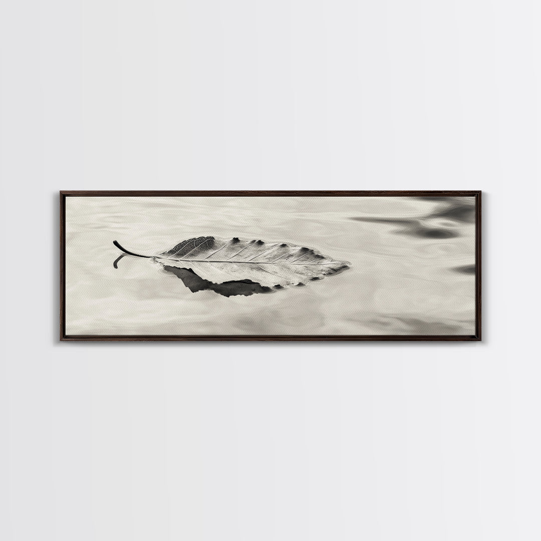Autumn Leaf, Water Reflection, Nature Minimalism, Floating Stillness, Framed Canvas Print, Fall Wall Art, Neutral Tones, Bathroom Decor