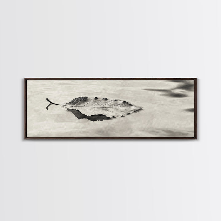 Autumn Leaf, Water Reflection, Nature Minimalism, Floating Stillness, Framed Canvas Print, Fall Wall Art, Neutral Tones, Bathroom Decor