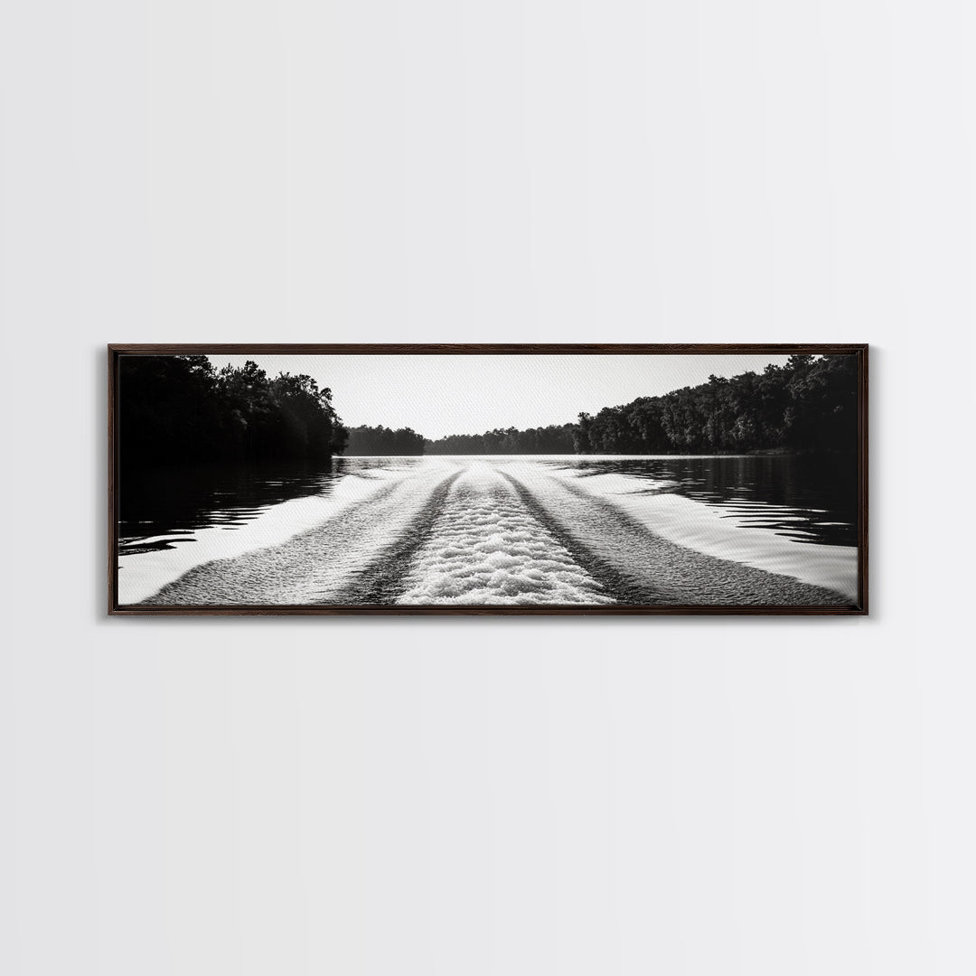 River Wake, Forest Waters, Lake Escape, Framed Canvas Print, Nature Photography, Minimalist Wall Art, Modern Cabin Decor