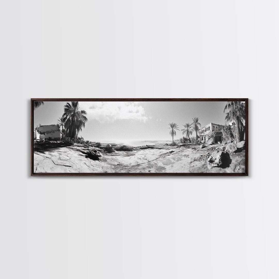 Desert Coast, Palm Ruins, Forgotten Beach, Framed Canvas Print, Surreal Photography, Boho Living Room Art, Coastal Wall Decor